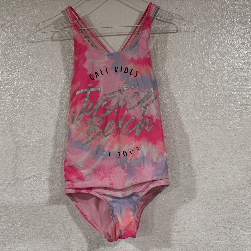 Justice Swimsuit Girls Large 12/14 One Piece Cali Vibes Bathing Suit Tie Dye